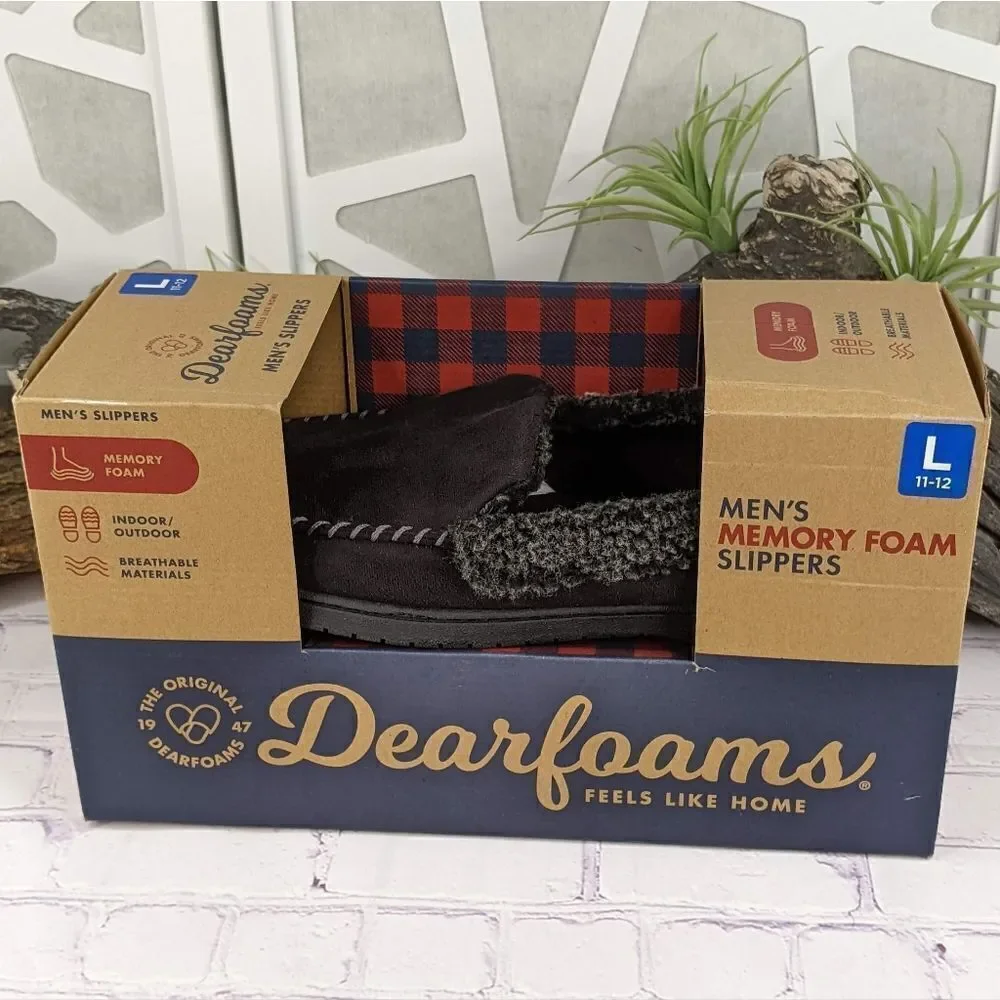 NIB Dearfoams Eli Microsuede Moccasin Slipper w/ Whipstitch - Size Large (11-12)